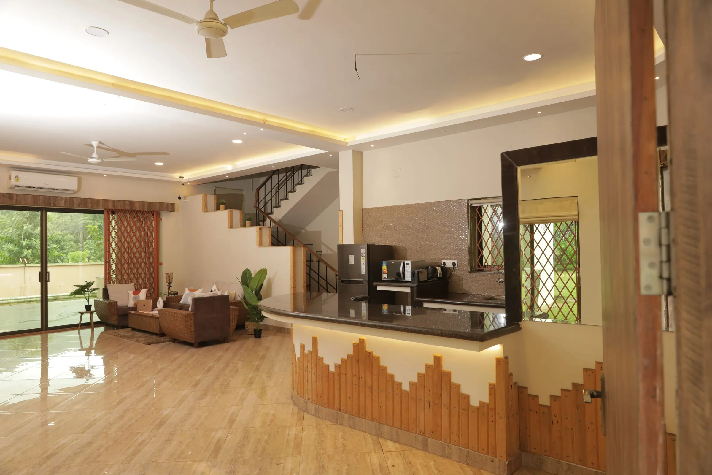 Open-plan living and kitchen interior of the farmhouse
